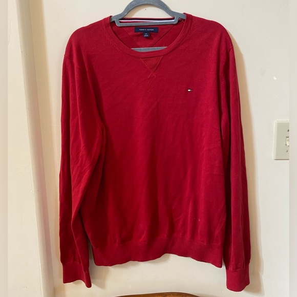 TOMMY HILFIGER MENS PULLOVER RED KNIT SWEATER SIZE L - Picture 1 of 4